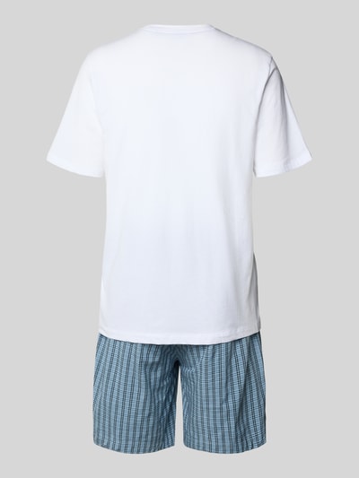 Männermodel trägt Regular Fit Pyjama aus Baumwoll-Mix Modell 'CHRIS PATTERN S SET' von BOSS, Optik: Unifarben, Allover-Muster, Ganzkörperansicht Rückansicht.