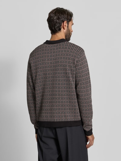 Casual Friday Slim fit pullover met polokraag, model 'Jacquard' Zwart - 5