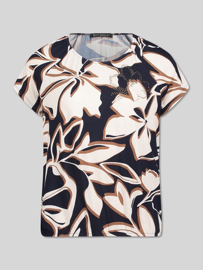 Produktfoto, Regular Fit T-Shirt aus Viskose-Mix von Betty Barclay, Damen T-Shirt mit großem creme-schwarzem Blumenmuster und glatter Textur