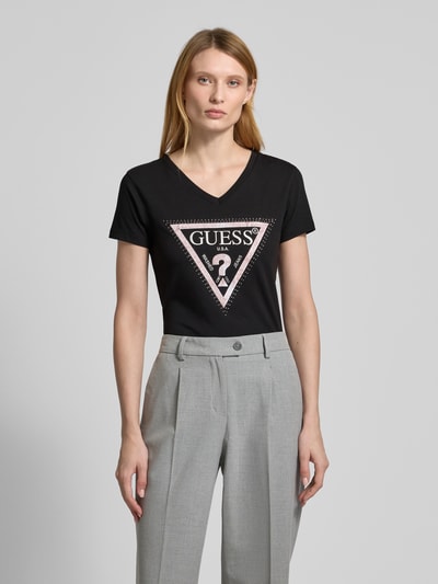 Guess T-Shirt mit Label-Print Modell 'PYTHON' Black 4