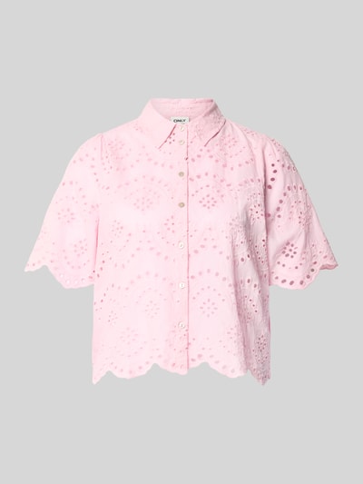 Produktfoto, Loose Fit Bluse mit Lochstickerei Modell 'VALAIS' von Only in Rosa, unifarben, reine Baumwolle, Hemdkragen, Knopfleiste, kurzärmlig