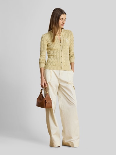 Lauren Ralph Lauren Regular Fit Strickjacke aus reiner Baumwolle mit Logo-Stitching Sand 1