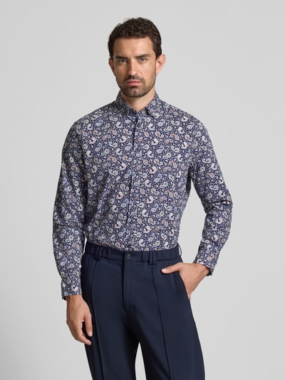 Christian Berg Men Regular Fit Freizeithemd aus reiner Baumwolle mit Kentkragen Dunkelblau 4