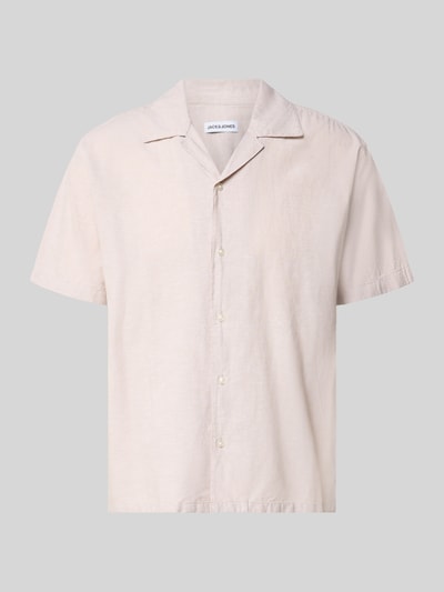 Produktfoto, Regular Fit Freizeithemd aus Baumwoll-Leinen-Mix von Jack & Jones in hellem Beige, kurze Ärmel, Reverskragen, Knopfleiste, Modell BREEZE