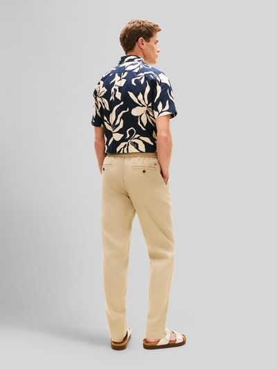 Tommy Hilfiger Tapered chino van linnenmix met trekkoord model 'HARLEM' Beige - 5
