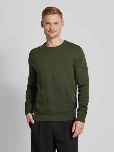 Tom Tailor Gebreide pullover met labelstitching, model 'BASIC' Olijfgroen - 4