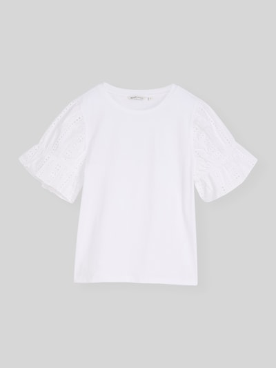 Tom Tailor Denim Loose Fit T-Shirt aus reiner Baumwolle mit Lochstickerei Weiss 2