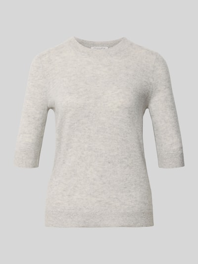 Produktfoto, Strickpullover mit 1/2-Arm und Rundhalsausschnitt von Christian Berg Woman aus reiner Baumwolle, Slim Fit, hellgraue Farbe, glatte Textur.