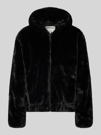 Produktfoto, Regular Fit Jacke in Webpelz-Optik von Tom Tailor Denim, czarna, gładka, z futerkową teksturą, kaptur, długi rękaw