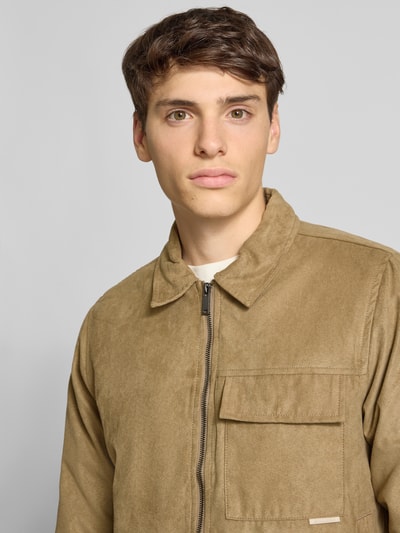 Blend Jacke in Leder-Optik mit Brusttasche Modell 'HELGER' Beige 3