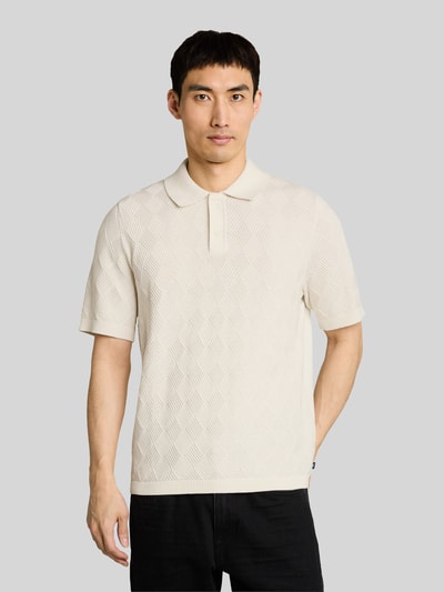 Tom Tailor Regular Fit Poloshirt aus reiner Baumwolle in Strickoptik Offwhite Melange 4