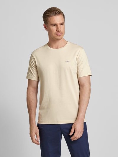 Gant T-shirt o kroju regular fit z efektem melanżu Piaskowy 4