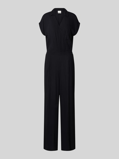 Produktfoto, czarny Jumpsuit aus Viskose mit V-Ausschnitt Modell 'MARRAKECH' od ICHI, krój taliowany, tkanina gładka, długość całkowita 146 cm, szerokość w rozmiarze S: 43 cm, długość nogawki wewnętrznej 74 cm