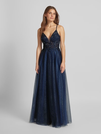 Luxuar Abendkleid mit Ziersteinbesatz Dunkelblau 4