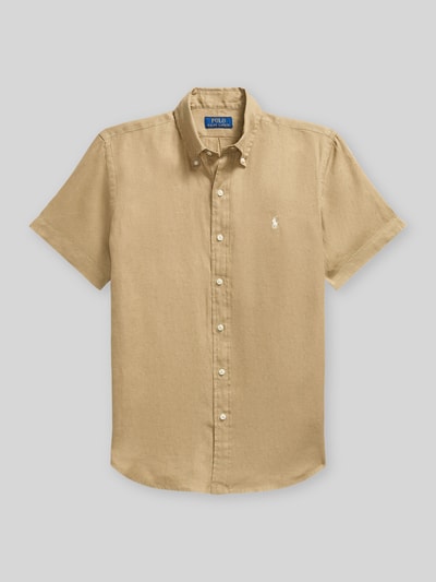 Produktfoto, Regular Fit Leinenhemd mit Button-Down-Kragen van Polo Ralph Lauren, look: effen kleuren, doorlopende knoopsluiting, gestikt logo, korte mouw, rompzoom licht afgerond, materiaal: puur linnen