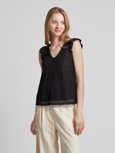 Vero Moda Top bluzkowy z efektem podpalania model ‘HONEY LULU’ Czarny 4