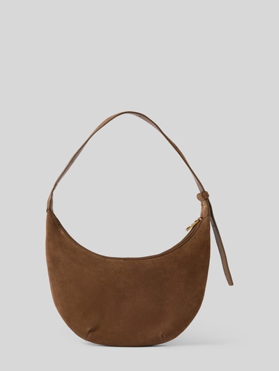 Produktfoto, Hobo Bag mit Logo-Prägung Modell 'RYKER' von LIEBESKIND BERLIN aus braunem Velours, Hauptfach mit Reißverschluss, Schultergurt, Maße 27x22x5 cm, Länge Schulterriemen 43 cm