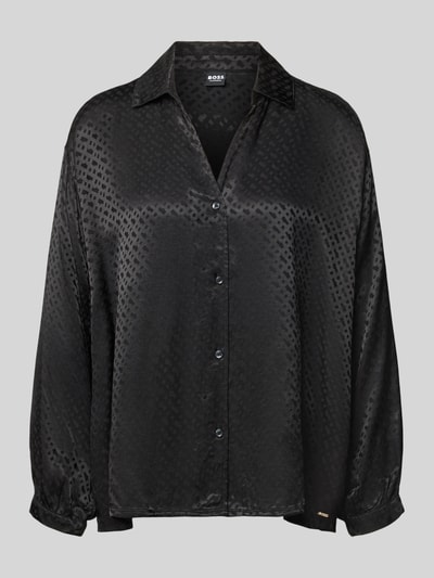 Produktfoto, czarna piżama Regular Fit z czystej wiskozy model 'B Monogram_Shirt' od BOSS, damska piżama, lekko połyskująca faktura, subtelny wzór