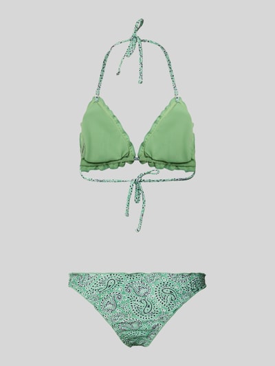 Produktfoto, Bikini-Set im Allover-Look Modell 'LIZ' von Shiwi aus Material-Mix mit Stretch-Anteil, körpernahe Passform, Schnürung, grüne Töne