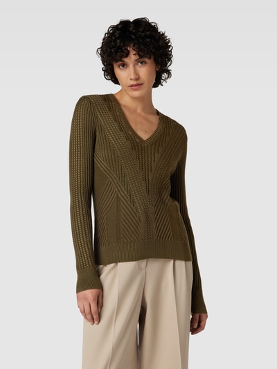 Lauren Ralph Lauren Strickpullover aus Baumwoll-Viskose-Mix mit Zopfmuster Oliv 4