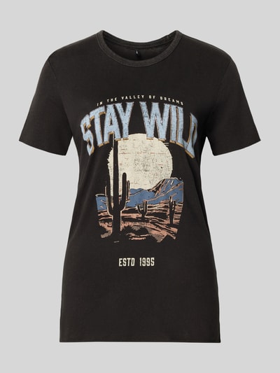 Only Regular fit T-shirt van puur katoen, model 'LUCY' Zwart - 2