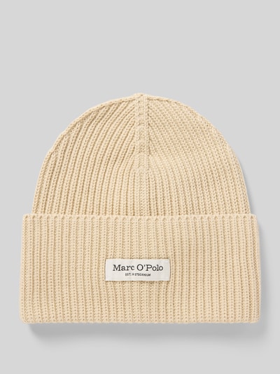 Productfoto, lichte beige ribgebreide Mütze met breede omslag van Marc O'Polo, dames, egaal oppervlak, zachte textuur