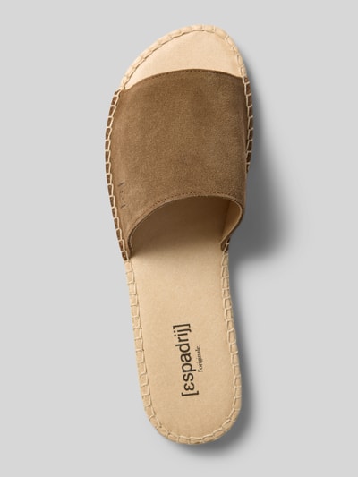 Produktfoto, Sandalette mit Label-Detail Modell 'PLAGE VELOUR' von Espadrij in Velour-Optik, Schlupfform, Abgerundete-Spitze, Absatzhöhe 3 cm bei Größe 40.