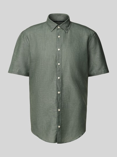 Jake*s Slim fit linnen overhemd met knoopsluiting Donkergroen - 2