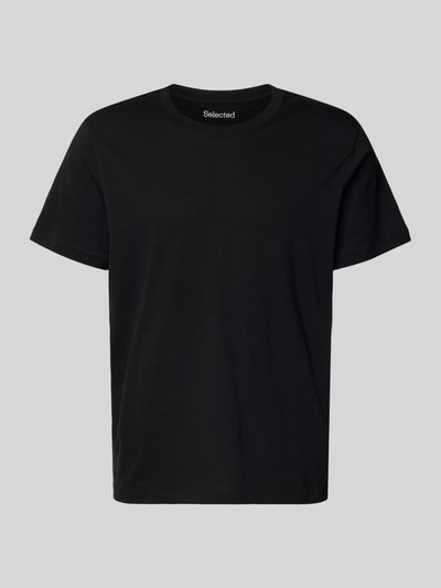 Produktfoto, schwarzes Regular Fit T-Shirt aus Bio-Baumwoll-Mix Modell 'HASPEN' von SELECTED HOMME mit Melange-Optik und Rundhalsausschnitt