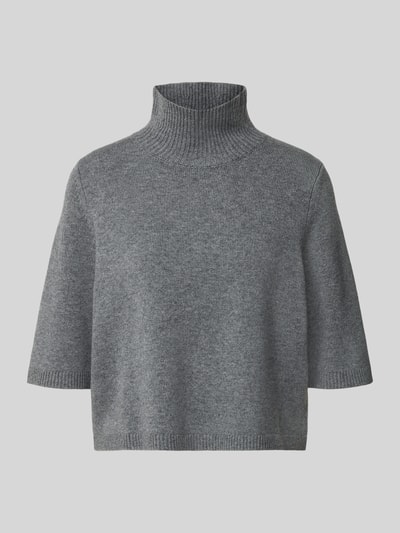 Produktfoto, Strickpullover mit Kaschmir-Anteil von Luisa Cerano in graumeliert, rechteckige Form, gerippte Abschlüsse, losse fit, katoen-kasjmiermix, opstaande kraag, driekwart mouw, ruglengte 48 cm, mouwlengte 33 cm