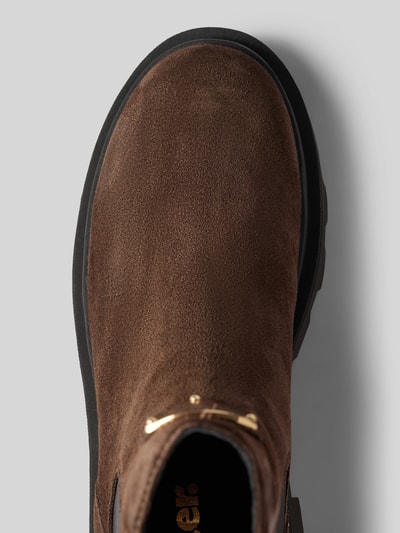 Produktfoto, Stiefeletten mit Label-Applikation Modell 'KIMMEL' von Blauer USA, brauner Leder-Textil-Mix, abgerundete Spitze, Detailansicht