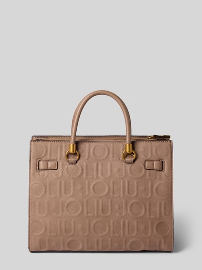 Produktfoto, Tote Bag mit Allover-Logo-Detail Modell 'Manhattan' von Liu Jo White in Beige, strukturierte Oberfläche, goldene Details, geteiltes Hauptfach mit Reißverschluss, 32 cm breit, 26 cm lang, 15 cm tief, Schulterriemen 40 cm.