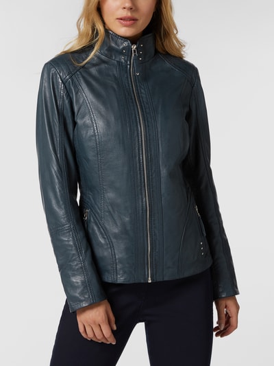 Cabrini Lederjacke mit variablem Stehkragen Marine 4