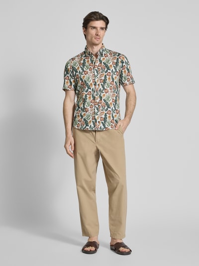 Jake*s Casual Fit Freizeithemd aus Leinen-Baumwoll-Mix Weiss 1