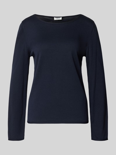 Produktfoto, Regular Fit Langarmshirt aus Baumwoll-Viskose-Mix von s.Oliver RED LABEL in Dunkelblau, unifarben, Stricktextur, Rundhals.