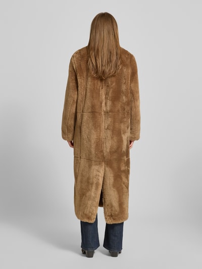 STAND STUDIO Lange jas van imitatiebont met ronde hals, model 'Gracelyn' Donkerbruin - 5