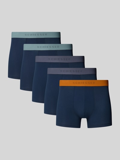 Schiesser Boxershort met elastische band met logo in een set van 5 stuks Marineblauw - 1