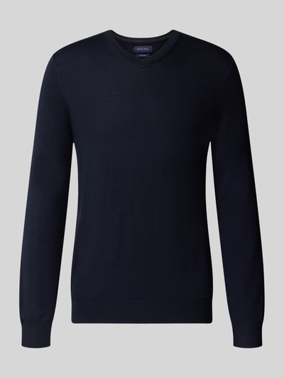 Productfoto, Strickpullover aus Woll-Mix mit V-Ausschnitt van Christian Berg Men, heren gebreide pullover, wolmix, regular fit, V-hals, ribboorden, ruglengte maat M 71 cm, mouwlengte maat M 73 cm