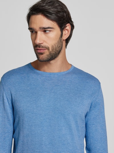 Christian Berg Men Regular Fit Strickpullover aus reiner Baumwolle mit Rundhalsausschnitt Blau Melange 3