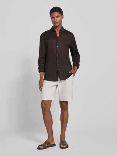 DRYKORN Slim Fit Freizeithemd aus Leinen-Baumwoll-Mix Modell 'RAMIS' Dunkelbraun 1