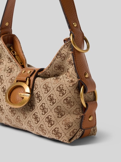 Produktfoto, Shoulder Bag mit Allover-Logo-Stitching Modell 'Camden' van GUESS in beige en bruin, Hoofdvak met ritssluiting, schouderband, Breedte 23 cm, Lengte 18 cm, Diepte 9 cm, bandlengte 51 cm