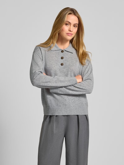 Jake*s Casual Regular Fit Longsleeve aus reinem Kaschmir mit Knopfleiste Silber Melange 4