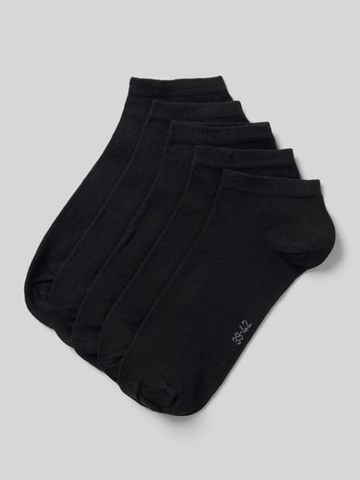 Produktfoto, Sneakersocken im 5er-Pack mit gerippten Bündchen von camano, unifarben schwarz, Baumwoll-Mix mit Stretch-Anteil, feine Textur