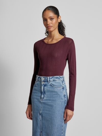 Vero Moda Slim fit shirt met lange mouwen van puur katoen met fijn ajourpatroon, model 'LISA' Bordeaux - 4