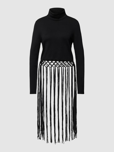 Gestuz Rollkragenpullover aus Viskose-Mix mit Fransen Modell 'Aya' Black 2