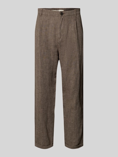 Produktfoto, Relaxed Fit Stoffhose aus Leinen-Baumwoll-Mix Modell 'RON' von SELECTED HOMME, melanżowa faktura, krój relaxed fit, cropped, zwężane od kolan, niska talia, zakładki, szlufki, kieszenie z przodu i z tyłu, materiał typu twill