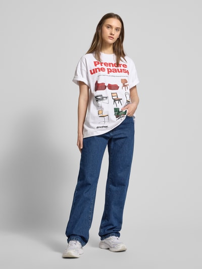 ANOTHER COTTON LAB Oversized T-shirt met labelprint, model 'Prendre Une Pause' Wit - 1