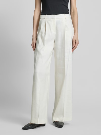 HUGO Wide leg linnen broek met steekzakken, model 'Halati' Wit - 4