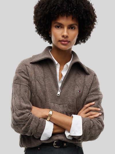 Tommy Hilfiger Relaxed Fit Troyer aus reiner Wolle Taupe 3