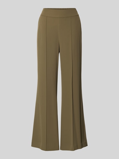 Productfoto, Stoffhose mit elastischem Bund van comma, olijfkleur, flared fit, elastische tailleband, siernaden, mix van elastisch materiaal, maat 36/32